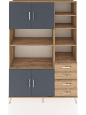 Dienni Hyperion Dolap 9 Raflı 4 Çekmeceli 4 Kapaklı 132X44X195 Çam-Antrasit/çam