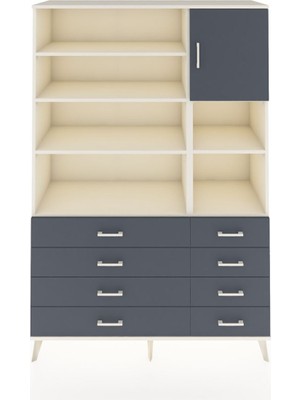 Dienni Hyperion Dolap 8 Raflı 8 Çekmeceli Tek Kapaklı  132X44X195 Aytaşı-Antrasit/antrasit
