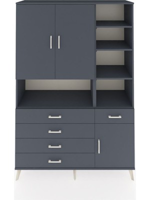 Dienni Hyperion Dolap 8 Raflı 5 Çekmeceli 3 Kapaklı 132X44X195 Antrasit-Antrasit/antrasit