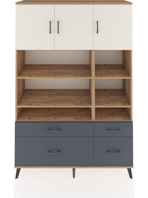 Dienni Hyperion Dolap 10 Raflı 4 Çekmeceli 3 Kapaklı 132X44X195 Çam-Aytaşı/antrasit