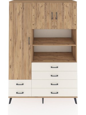 Dienni Hyperion Dolap 8 Raflı 6 Çekmeceli 3 Kapaklı 132X44X195 Çam-Çam/aytaşı
