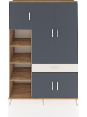 Dienni Hyperion Dolap 8 Raflı Tek Çekmeceli 5 Kapaklı 132X44X195 Çam-Antrasit/aytaşı