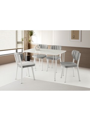 Sweet Home Masa Sandalye Sabit Masa Firkete Ayak 70X20 cm Marmo  4 Adet Esinti Sandalye