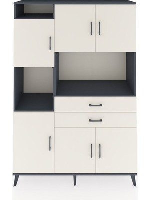 Dienni Hyperion Dolap 8 Raflı 2 Çekmeceli 6 Kapaklı 132X44X195 Antrasit-Aytaşı/aytaşı