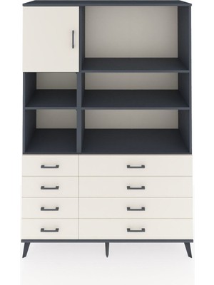 Dienni Hyperion Dolap 7 Raflı 8 Çekmeceli Tek Kapaklı  132X44X195 Antrasit-Aytaşı/aytaşı