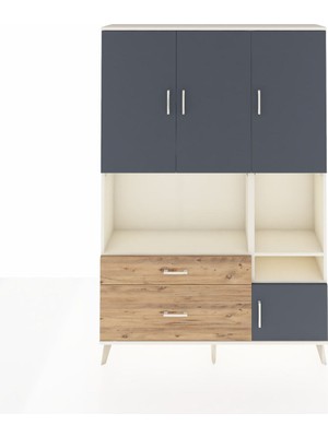 Dienni Arges Dolap 7 Raflı 2 Çekmeceli 4 Kapaklı 132X30X195 Aytaşı-Antrasit/çam