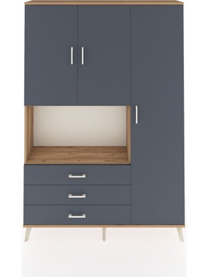 Dienni Arges Dolap 7 Raflı 3 Çekmeceli 3 Kapaklı 132X30X195 Çam-Antrasit/antrasit