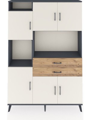 Dienni Arges Dolap 8 Raflı 2 Çekmeceli 6 Kapaklı 132X30X195 Antrasit-Aytaşı/çam