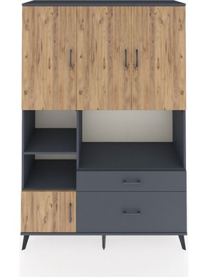 Dienni Hyperion Dolap 7 Raflı 2 Çekmeceli 5 Kapaklı 132X44X195 Antrasit-Çam/antrasit