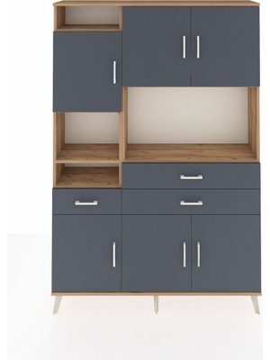 Dienni Arges Dolap 9 Raflı 3 Çekmeceli 6 Kapaklı 132X30X195 Çam-Antrasit/antrasit