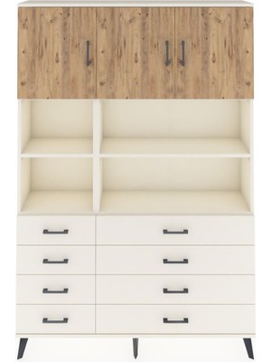 Dienni Arges Dolap 8 Raflı 8 Çekmeceli 3 Kapaklı 132X30X195 Aytaşı-Çam/aytaşı