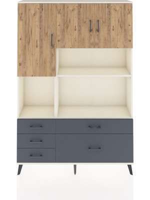 Dienni Arges Dolap 8 Raflı 5 Çekmeceli 3 Kapaklı 132X30X195 Aytaşı-Çam/antrasit