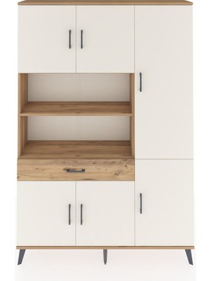 Dienni Arges Dolap 10 Raflı Tek Çekmeceli 6 Kapaklı 132X30X195 Çam-Aytaşı/çam