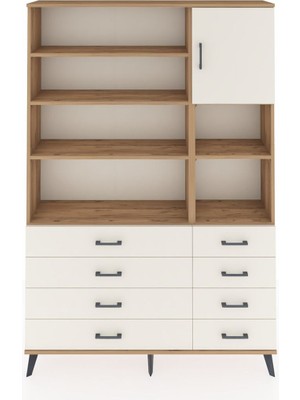 Dienni Arges Dolap 8 Raflı 8 Çekmeceli Tek Kapaklı  132X30X195 Çam-Aytaşı/aytaşı