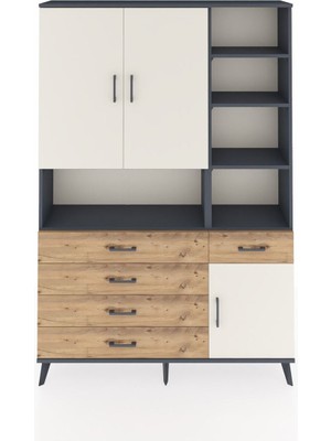 Dienni Arges Dolap 8 Raflı 5 Çekmeceli 3 Kapaklı 132X30X195 Antrasit-Aytaşı/çam