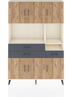 Dienni Arges Dolap 9 Raflı 3 Çekmeceli 6 Kapaklı 132X30X195 Aytaşı-Çam/antrasit
