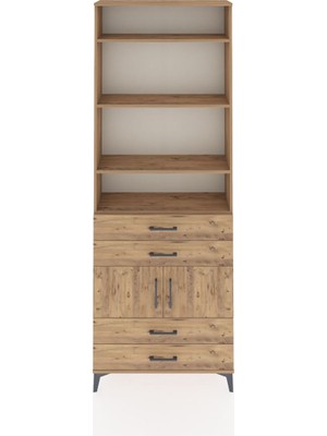 Dienni Arges Dolap 5 Raflı 4 Çekmeceli 2 Kapaklı 88X30X243 Çam-Çam