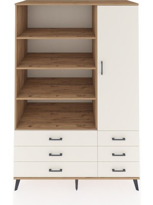 Dienni Kronos Dolap 8 Raflı 6 Çekmeceli Tek Kapaklı  132X59X195 Çam-Aytaşı/aytaşı