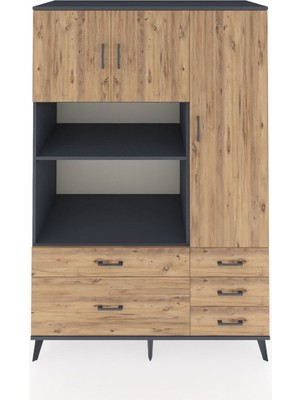 Dienni Kronos Dolap 7 Raflı 5 Çekmeceli 3 Kapaklı 132X59X195 Antrasit-Çam/çam