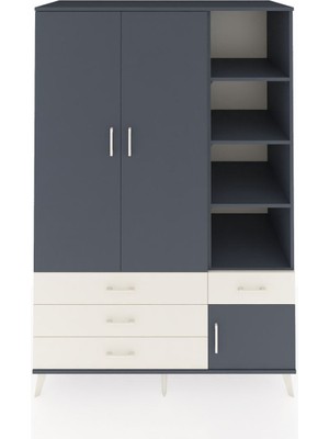 Dienni Kronos Dolap 5 Raflı 4 Çekmeceli Tek Askılı 132X59X195 Antrasit-Antrasit/aytaşı