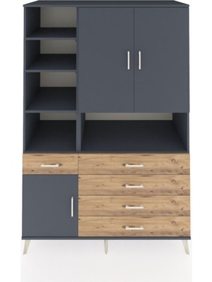 Dienni Kronos Dolap 8 Raflı 5 Çekmeceli 3 Kapaklı 132X59X195 Antrasit-Antrasit/çam