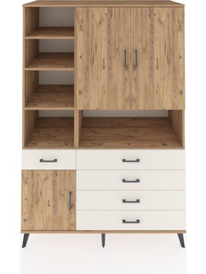 Dienni Kronos Dolap 8 Raflı 5 Çekmeceli 3 Kapaklı 132X59X195 Çam-Çam/aytaşı