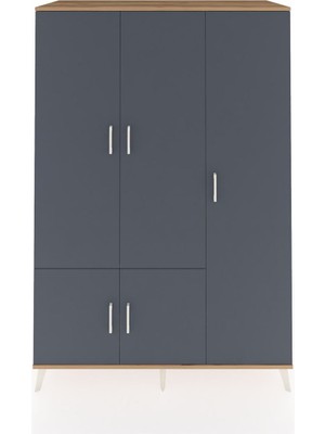 Dienni Kronos Dolap 7 Raflı 5 Kapaklı Tek Askılı 132X59X195 Çam-Antrasit/aytaşı