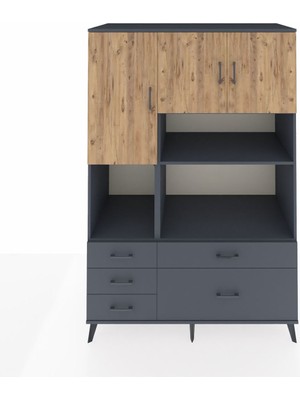 Dienni Kronos Dolap 8 Raflı 5 Çekmeceli 3 Kapaklı 132X59X195 Antrasit-Çam/antrasit