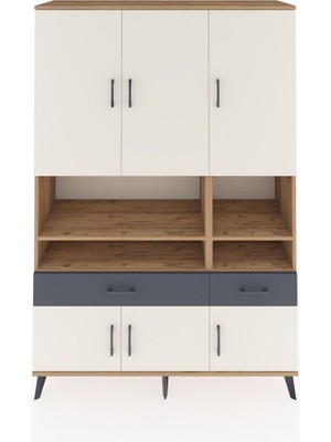 Dienni Hyperion Dolap 8 Raflı 2 Çekmeceli 6 Kapaklı 132X44X195 Çam-Aytaşı/antrasit