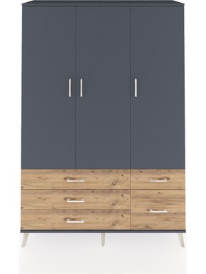 Dienni Hyperion Dolap 5 Raflı 5 Çekmeceli Tek Askılı 132X44X195 Antrasit-Antrasit/çam