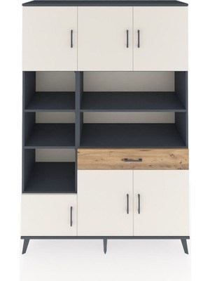 Dienni Hyperion Dolap 10 Raflı Tek Çekmeceli 6 Kapaklı 132X44X195 Antrasit-Aytaşı/çam