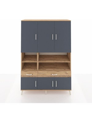 Dienni Hyperion Dolap 8 Raflı 2 Çekmeceli 6 Kapaklı 132X44X195 Çam-Antrasit/çam