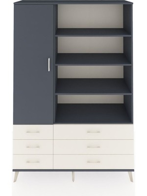 Dienni Hyperion Dolap 8 Raflı 6 Çekmeceli Tek Kapaklı  132X44X195 Antrasit-Antrasit/aytaşı