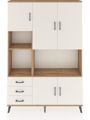 Dienni Arges Dolap 9 Raflı 3 Çekmeceli 5 Kapaklı 132X30X195 Çam-Aytaşı/aytaşı
