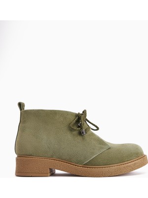 Limoya Henna Hakiki Deri Yeşil Süet Bağcıklı Kadın Bot