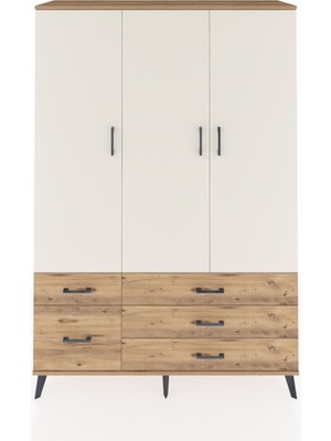 Dienni Hyperion Dolap 5 Raflı 5 Çekmeceli Tek Askılı 132X44X195 Çam-Aytaşı/çam