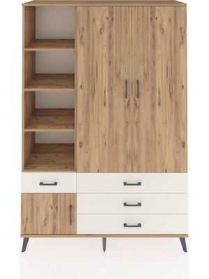 Dienni Hyperion Dolap 5 Raflı 4 Çekmeceli Tek Askılı 132X44X195 Çam-Çam/aytaşı