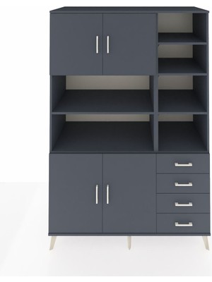 Dienni Kronos Dolap 9 Raflı 4 Çekmeceli 4 Kapaklı 132X59X195 Antrasit-Antrasit/antrasit