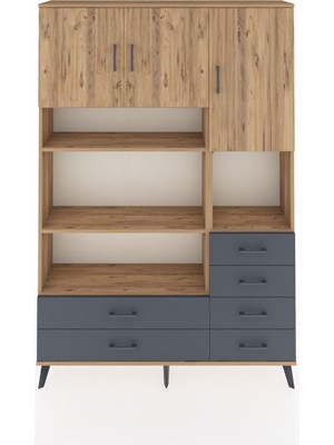 Dienni Arges Dolap 9 Raflı 6 Çekmeceli 3 Kapaklı 132X30X195 Çam-Çam/antrasit