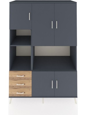 Dienni Kronos Dolap 9 Raflı 3 Çekmeceli 5 Kapaklı 132X59X195 Antrasit-Antrasit/çam