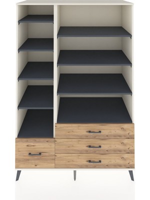 Dienni Kronos Dolap 9 Raflı 4 Çekmeceli  132X59X195 Aytaşı-Antrasit/çam