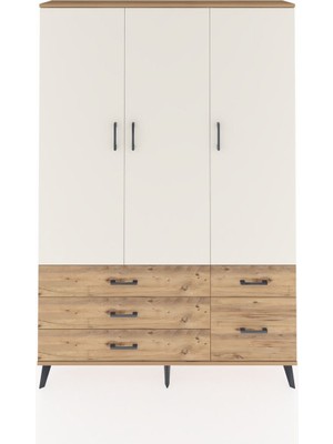 Dienni Arges Dolap 5 Raflı 5 Çekmeceli Tek Askılı 132X30X195 Çam-Aytaşı/çam