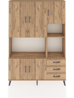 Dienni Arges Dolap 9 Raflı 3 Çekmeceli 5 Kapaklı 132X30X195 Çam-Çam/çam