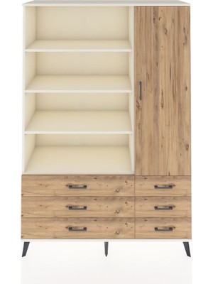 Dienni Hyperion Dolap 8 Raflı 6 Çekmeceli Tek Kapaklı  132X44X195 Aytaşı-Çam/çam