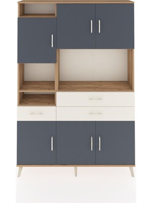Dienni Arges Dolap 9 Raflı 3 Çekmeceli 6 Kapaklı 132X30X195 Çam-Antrasit/aytaşı