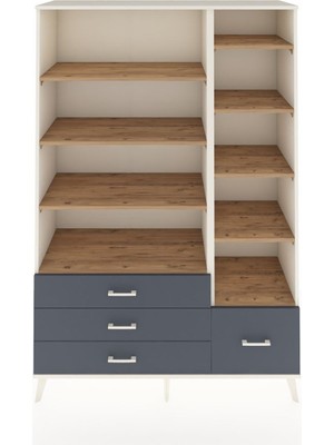 Dienni Hyperion Dolap 9 Raflı 4 Çekmeceli  132X44X195 Aytaşı-Çam/antrasit