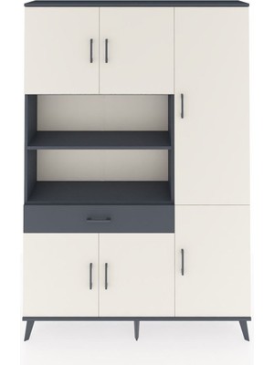 Dienni Arges Dolap 10 Raflı Tek Çekmeceli 6 Kapaklı 132X30X195 Antrasit-Aytaşı/antrasit