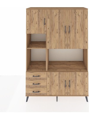 Dienni Hyperion Dolap 9 Raflı 3 Çekmeceli 5 Kapaklı 132X44X195 Çam-Çam/çam