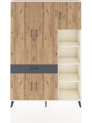 Dienni Arges Dolap 10 Raflı Tek Çekmeceli 5 Kapaklı 132X30X195 Aytaşı-Çam/antrasit