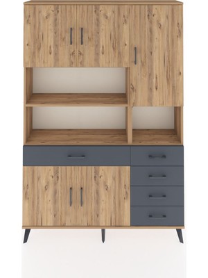 Dienni Arges Dolap 9 Raflı 5 Çekmeceli 5 Kapaklı 132X30X195 Çam-Çam/antrasit